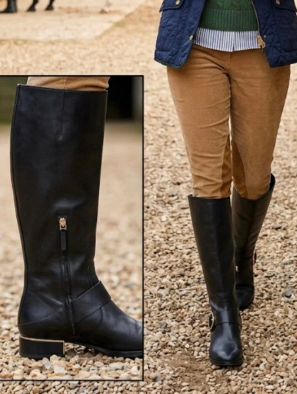 Tory Burch Sofia Black Leather English Riding Boots Size 8.0M Smooth Leather